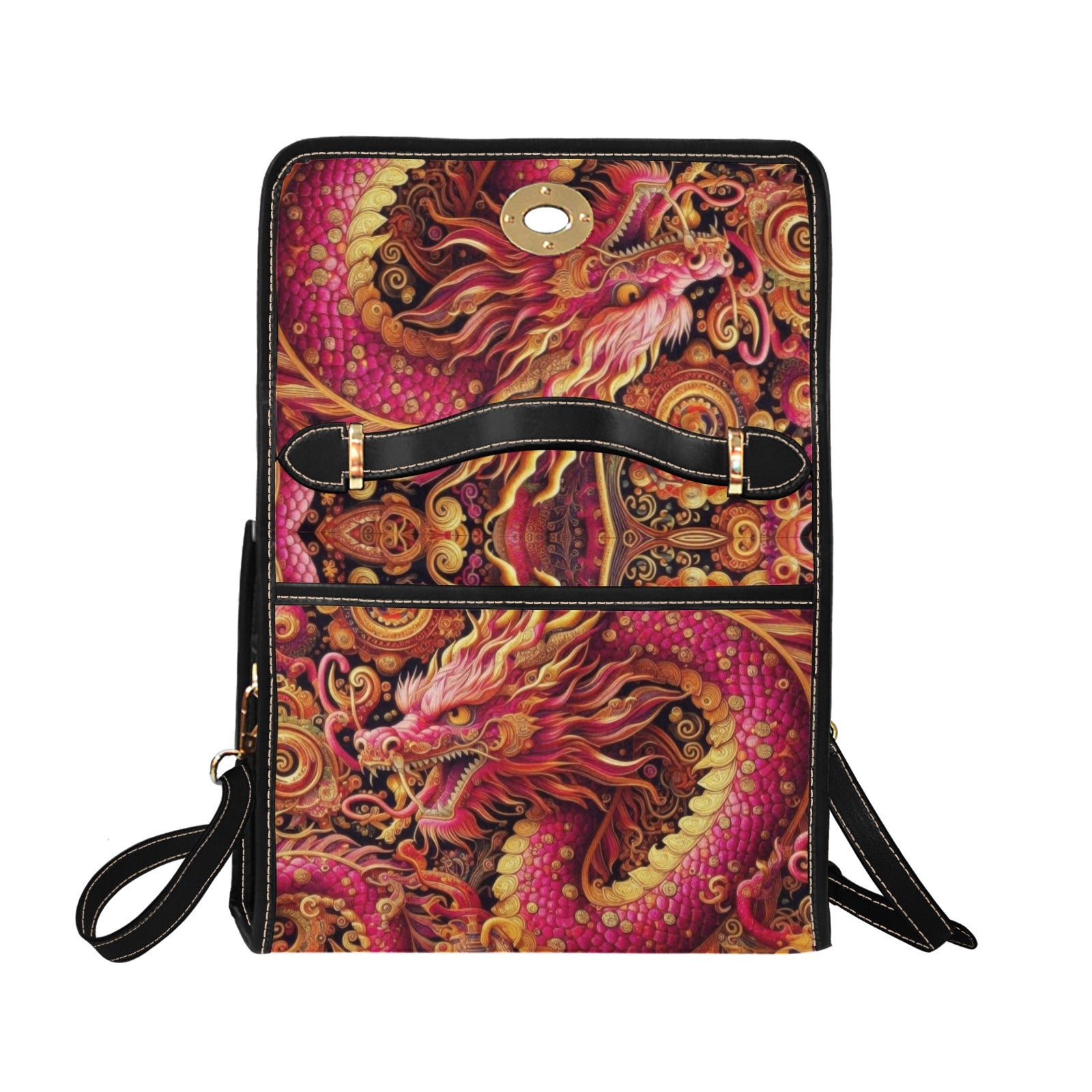 Crimson Dragon Satchel Waterproof Canvas Bag -Fantasy Dragon Handbag