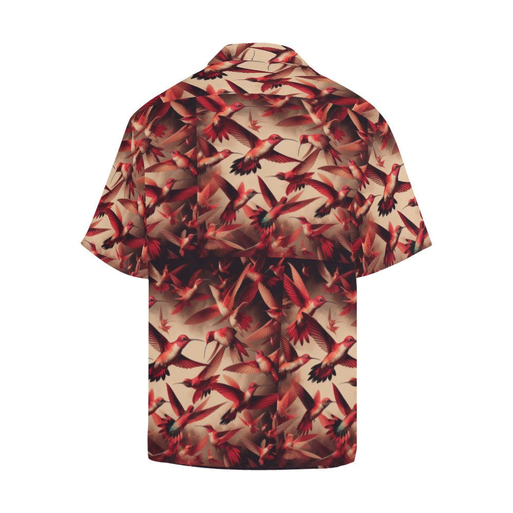 Red Hummingbirds Pattern Hawaiian Shirt without pocket