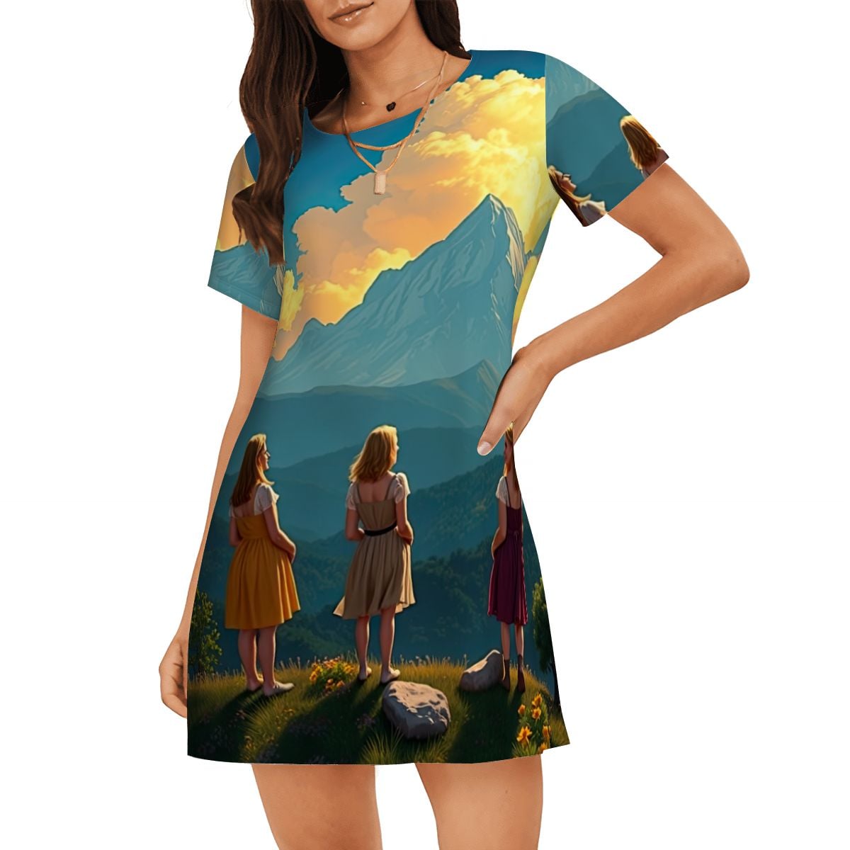 Loose Short-Sleeve Nightgown (Multiple Designs Set 1 - First image shows selected design)