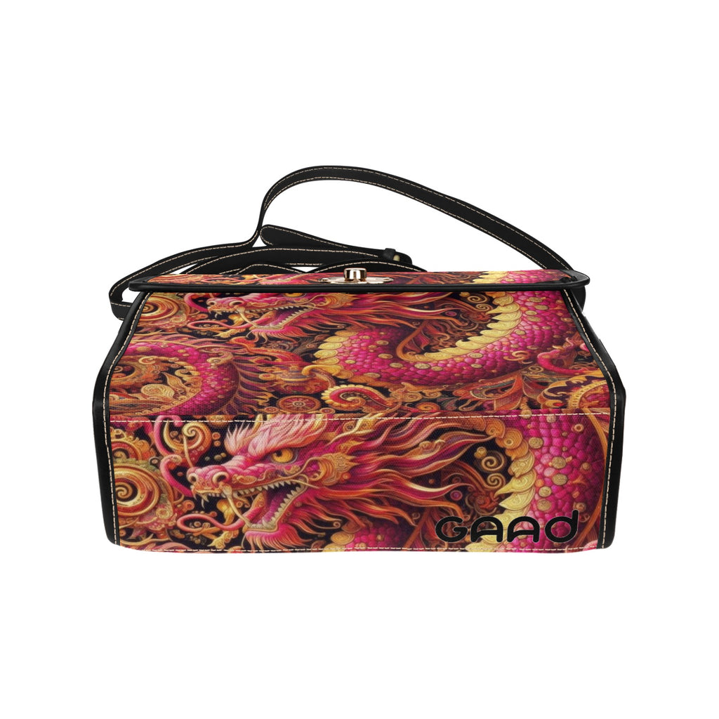 Crimson Dragon Satchel Waterproof Canvas Bag -Fantasy Dragon Handbag