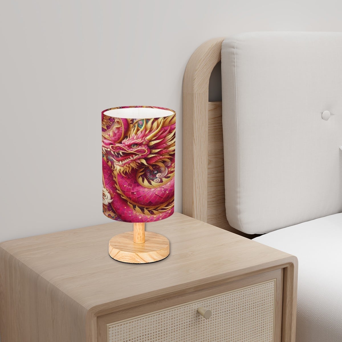 Crimson Dragon Cylindrical Table Lamp