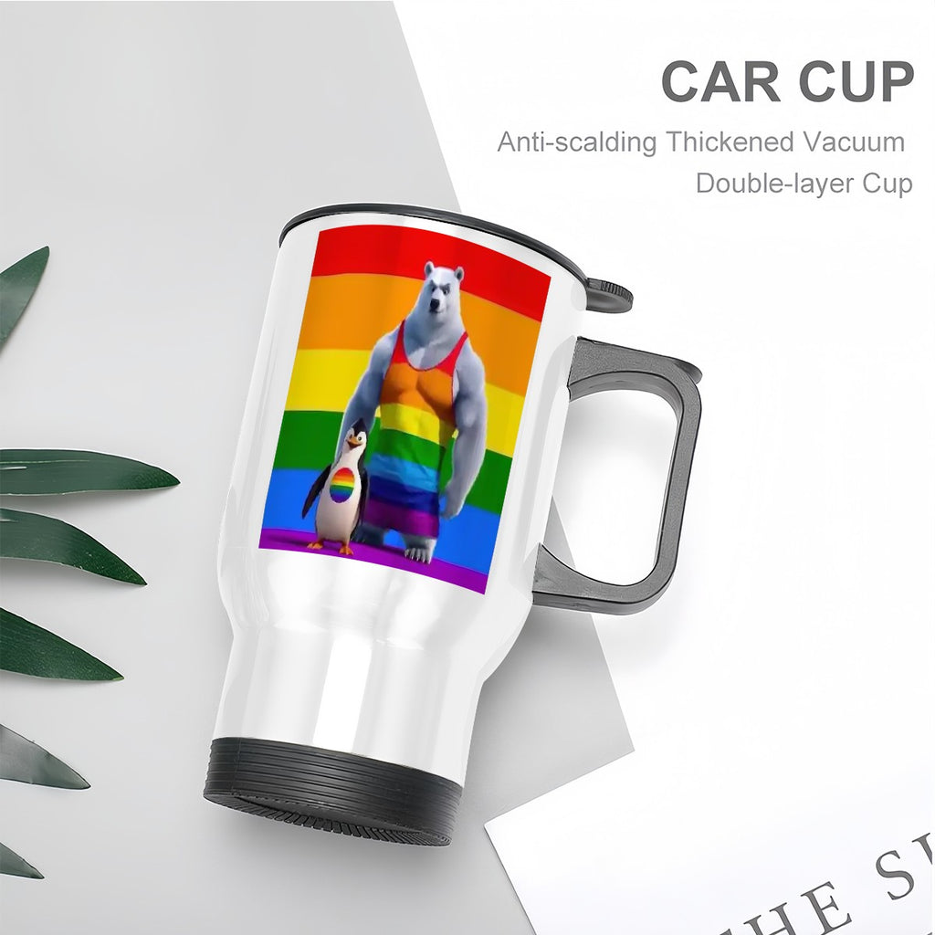 Travel Coffee Mug with Handle (14oz) Made in USA - Multiple Designs