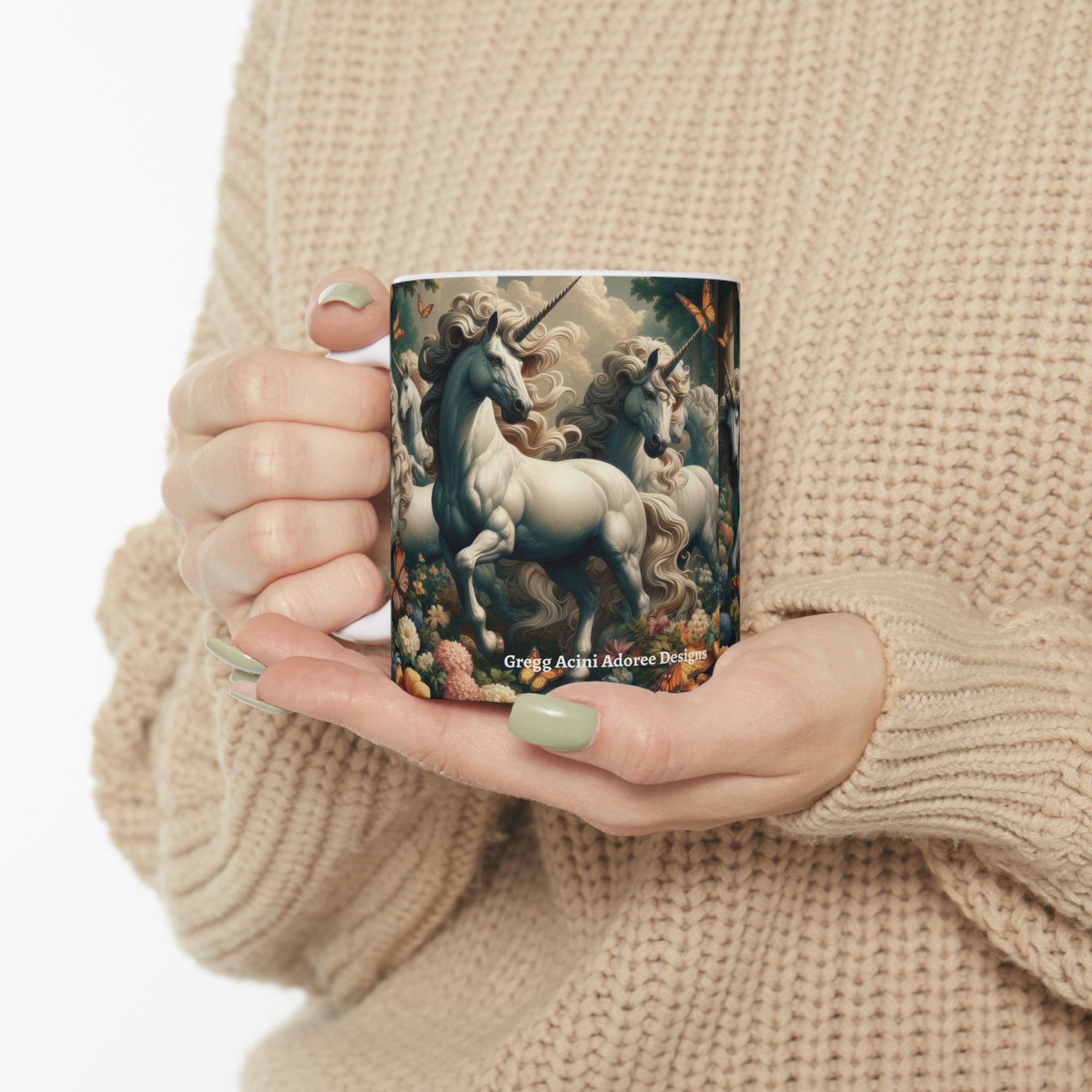 Unicorns and Butterflies Ceramic Mug by Gregg Acini Adoree Designs