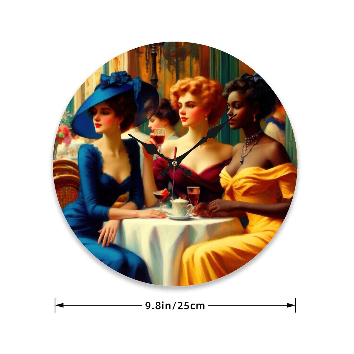 Ladies Who Lunch Wooden Round Wall Clock 9.8"x9.8" (Made in USA)