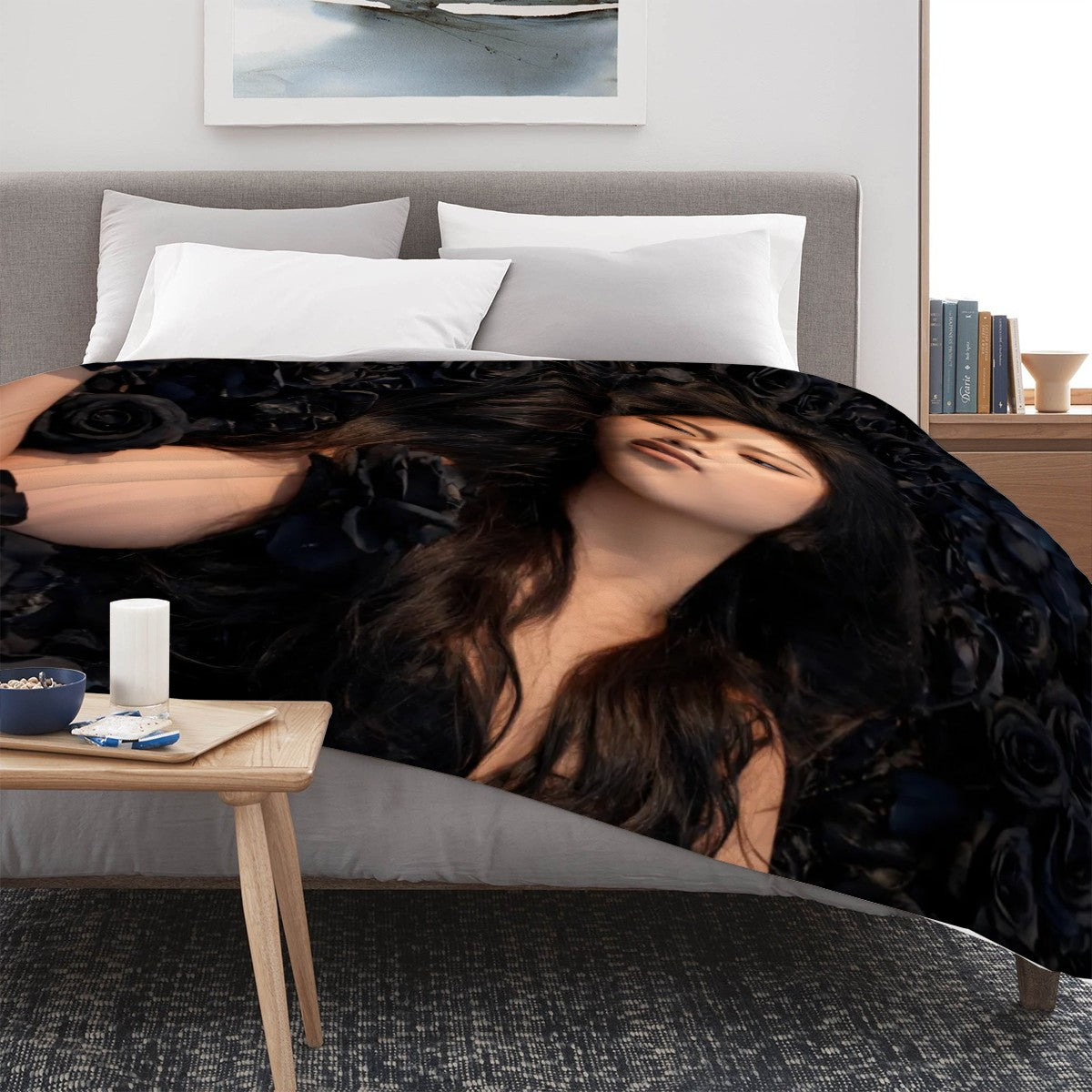 Black Roses 5 300 GSM Flannel Throw Blanket (Made in USA)