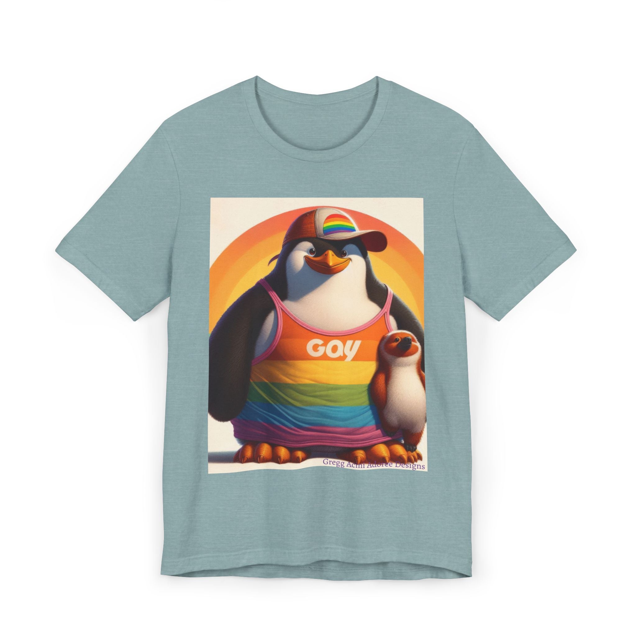 Proud Giant Penguin Unisex Jersey T-Shirt - Colorful Rainbow Graphic Tee