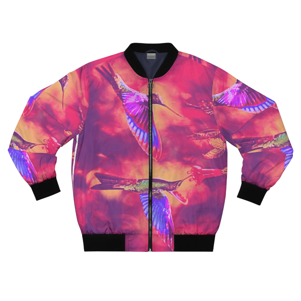 Vibrant Hummingbird Sunset Bomber Jacket