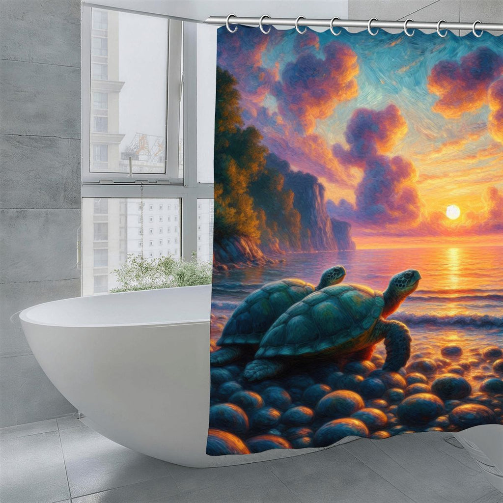 Turtles in the Sunset Shower Curtain 70.8"x70.8" (Made in USA)
