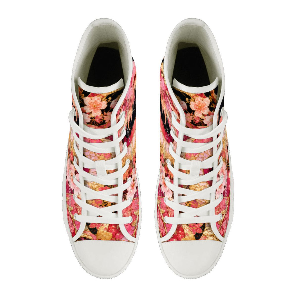 Pink and Gold Sakura Dragon Unisex High Top Canvas Shoes (women's sizes)