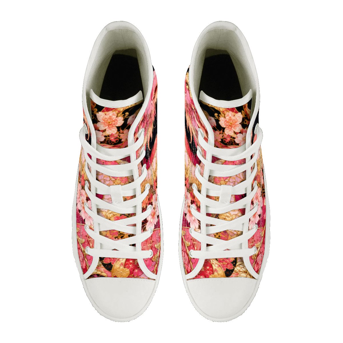 Pink and Gold Sakura Dragon Unisex High Top Canvas Shoes (women's sizes)