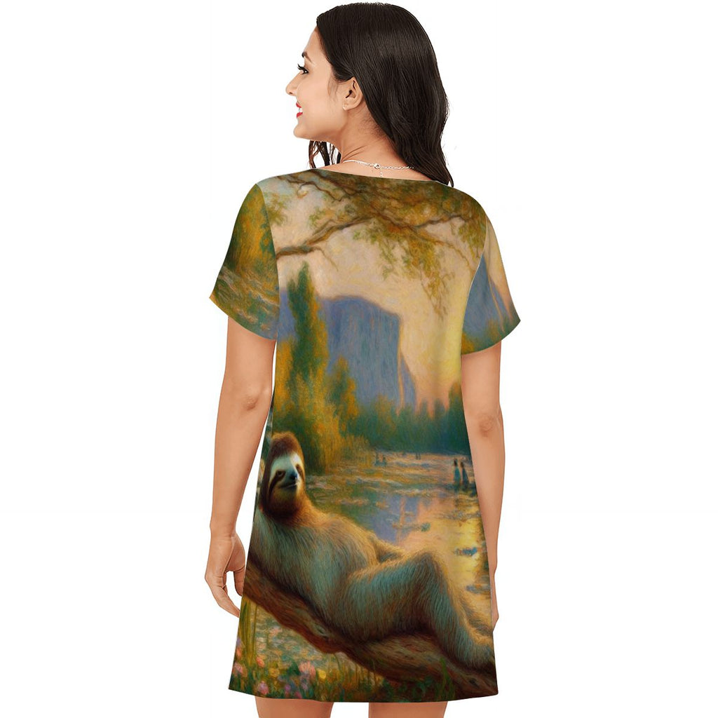 Loose Short-Sleeve Nightgown (Multiple Designs Set 1 - First image shows selected design)