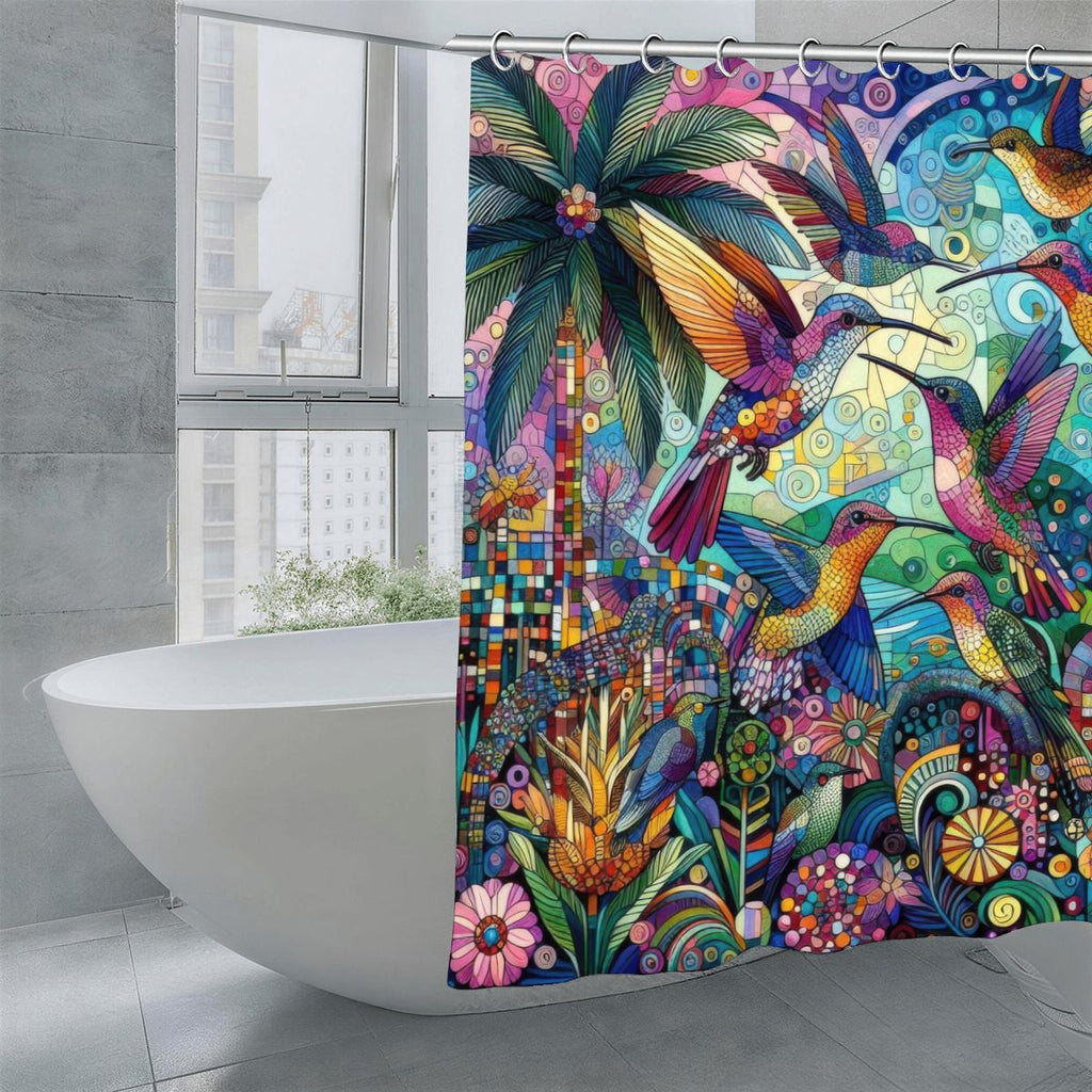 Hummingbird Kaleidoscope Shower Curtain 70.8"x70.8" (Made in USA)