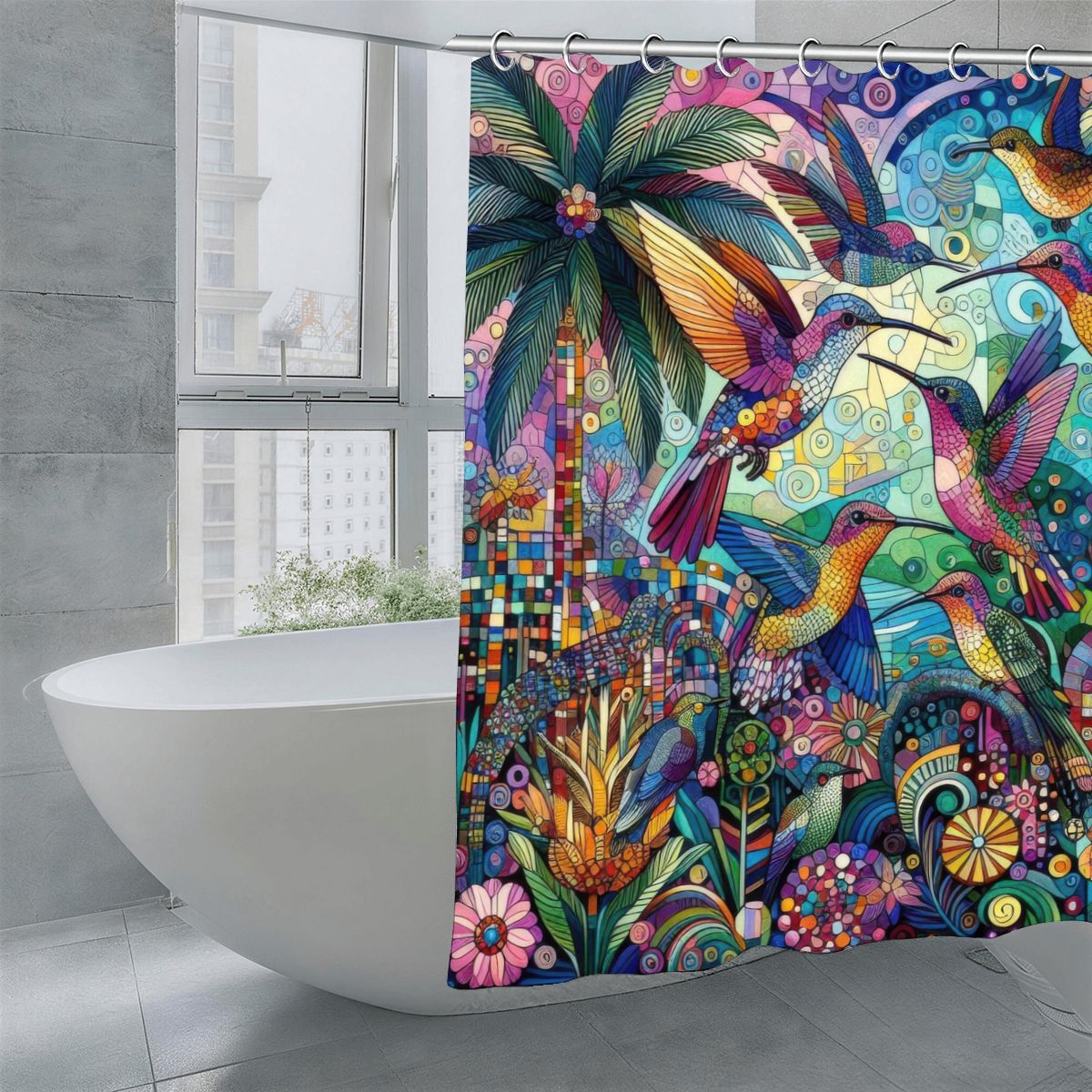 Hummingbird Kaleidoscope Shower Curtain 70.8"x70.8" (Made in USA)