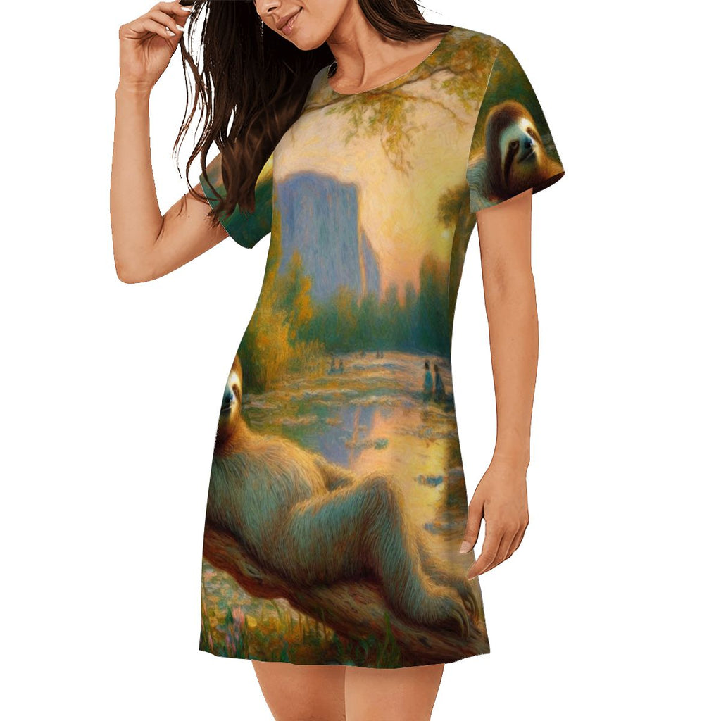 Loose Short-Sleeve Nightgown (Multiple Designs Set 1 - First image shows selected design)