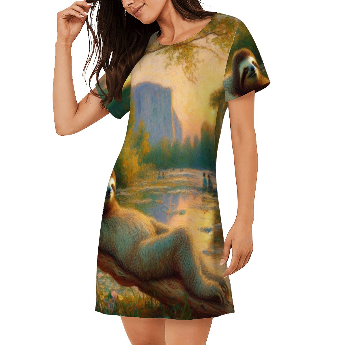 Loose Short-Sleeve Nightgown (Multiple Designs Set 1 - First image shows selected design)