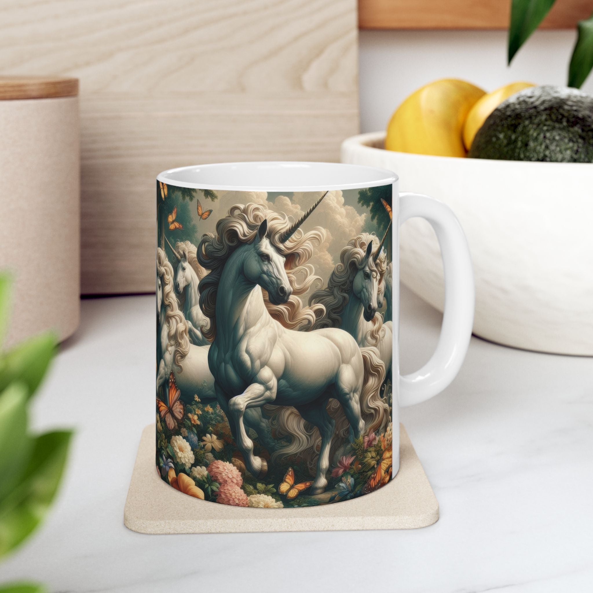 Unicorns and Butterflies Ceramic Mug by Gregg Acini Adoree Designs