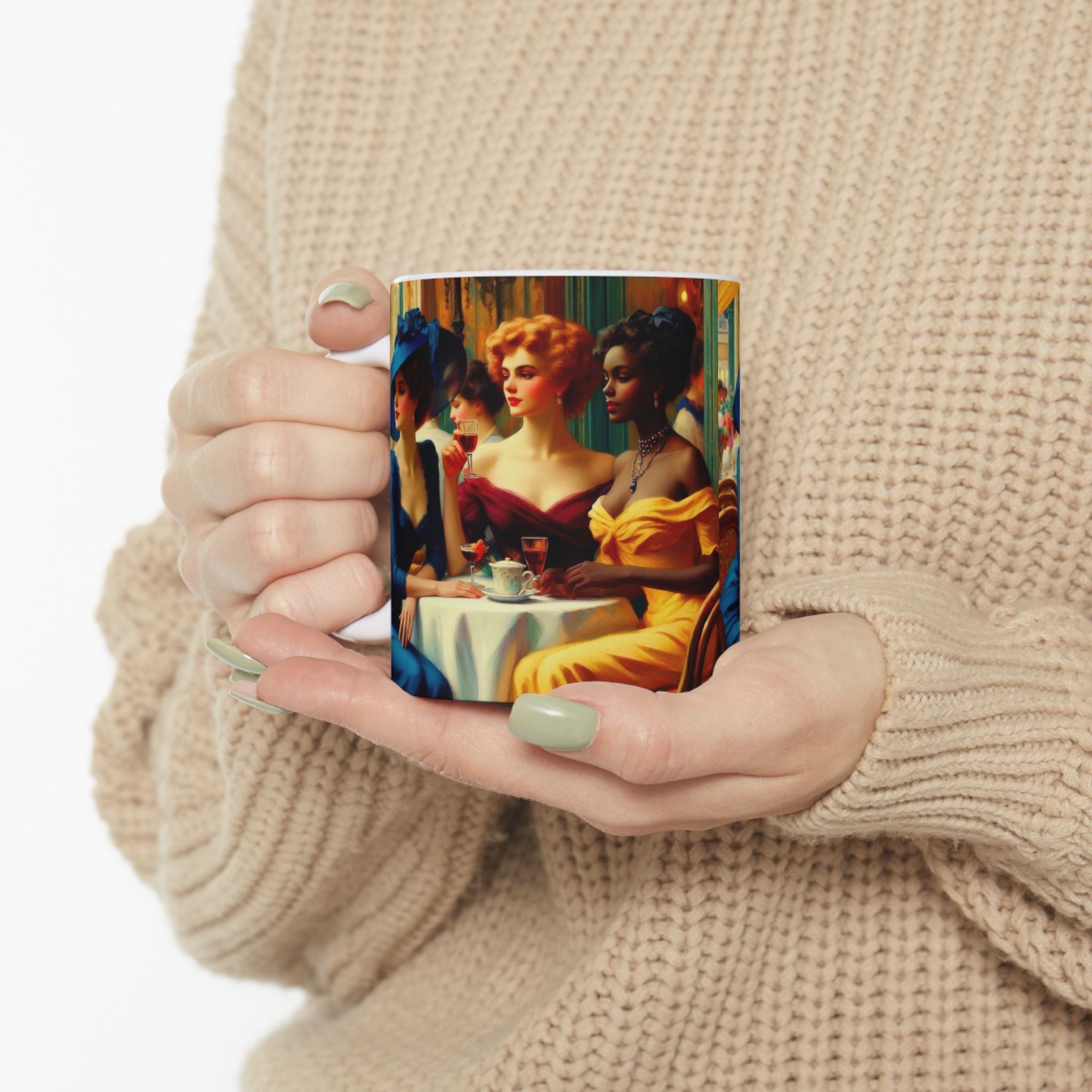 Ladies Who Lunch Ceramic Mug — Elegant Retro Portrait Coffee Cup (11oz, 15oz)