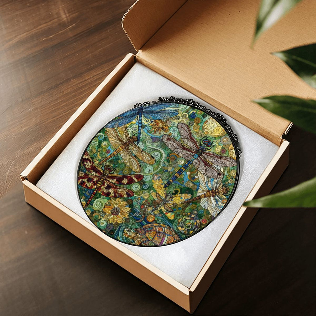 Dragonflies Stained Glass Effect Suncatcher Window Hanging (Made in USA)