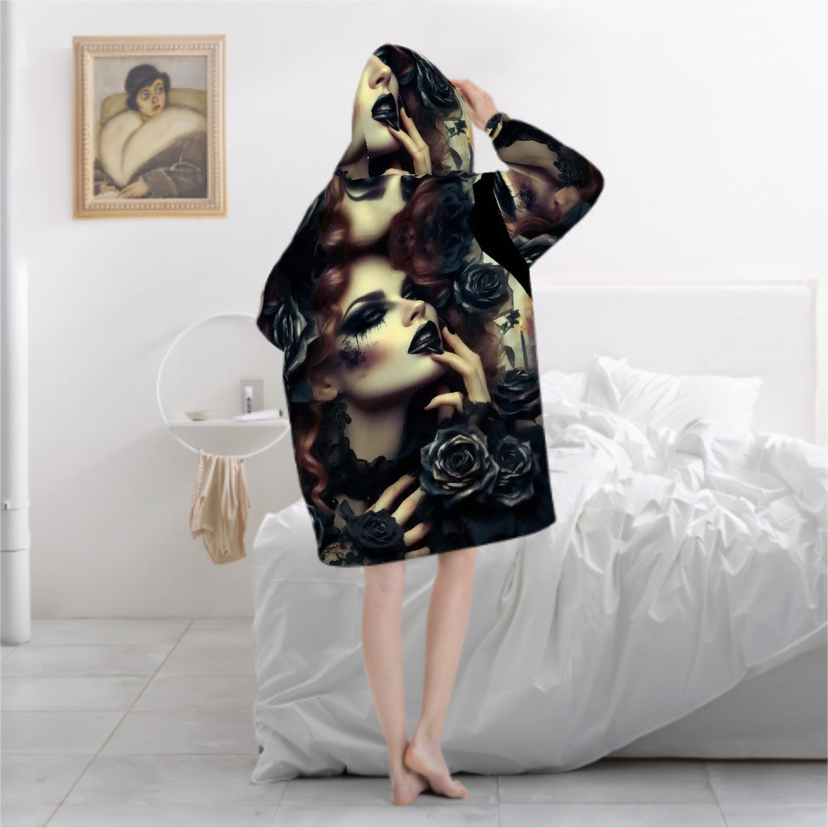 Black Roses Adult Blanket Hoodie