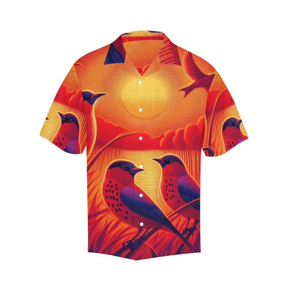 Scarlet Sunset with Birds Hawaiian Shirt without pocket