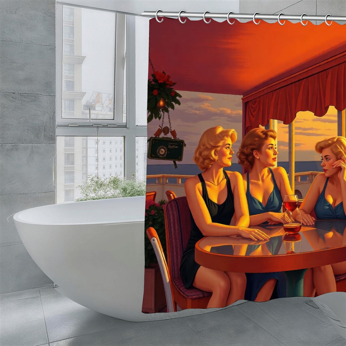 Glamorous Friends Shower Curtain | Retro Pin-Up Art