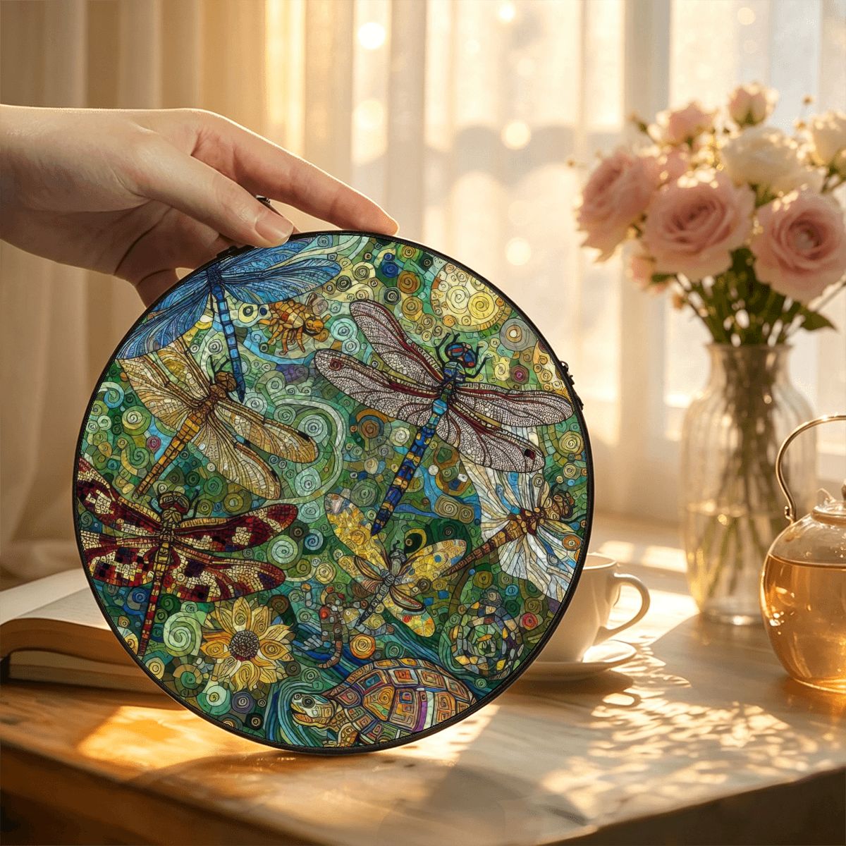 Dragonflies Stained Glass Effect Suncatcher Window Hanging (Made in USA)
