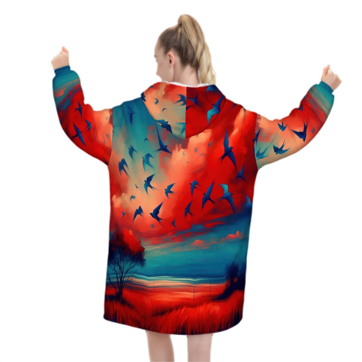 Scarlet and Turquoise Sunset Adult Blanket Hoodie