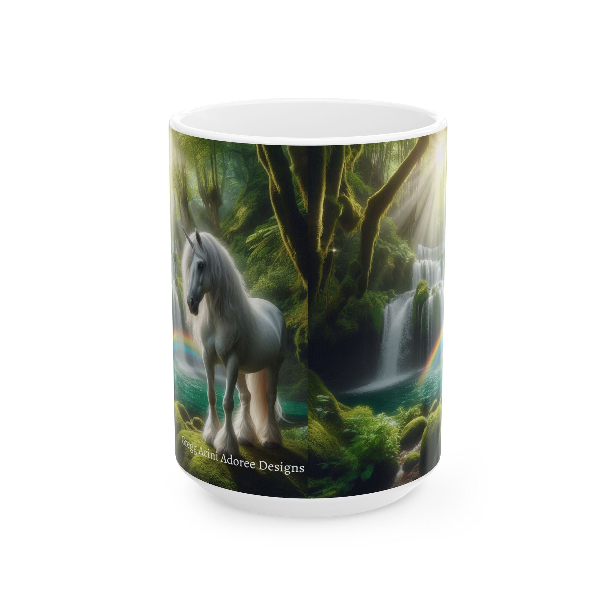 Unicorn by a Waterfall Ceramic Mug by Gregg Acini Adoree Designs