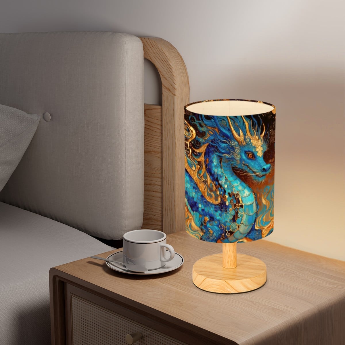 Cobalt Dragon Cylindrical Table Lamp