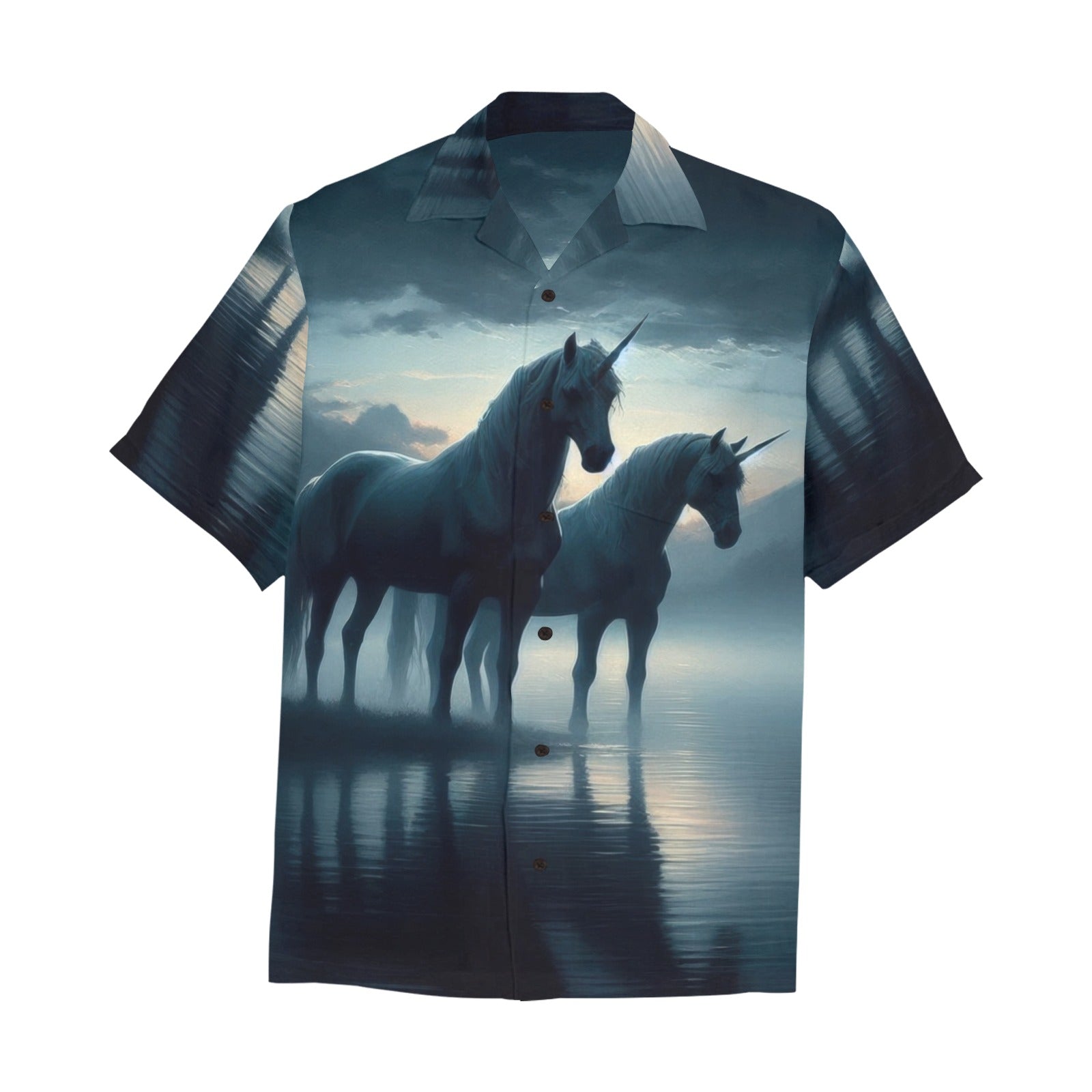 Dark Unicorns Hawaiian Shirt with Chest Pocket & Merged Design