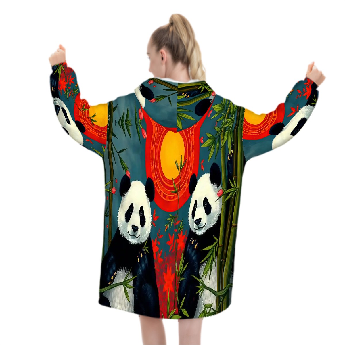 Panda Sunset Adult Blanket Hoodie