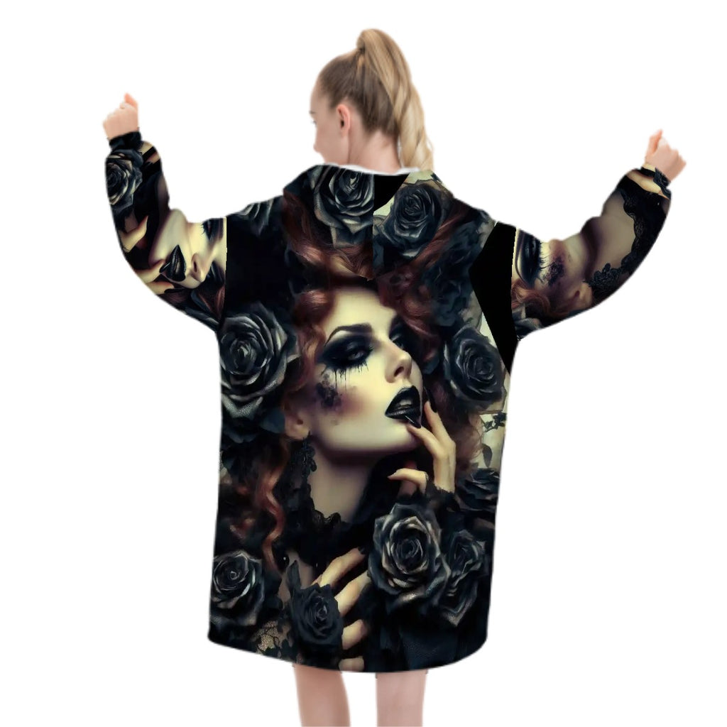 Black Roses Adult Blanket Hoodie