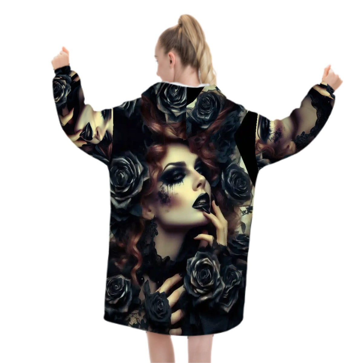 Black Roses Adult Blanket Hoodie