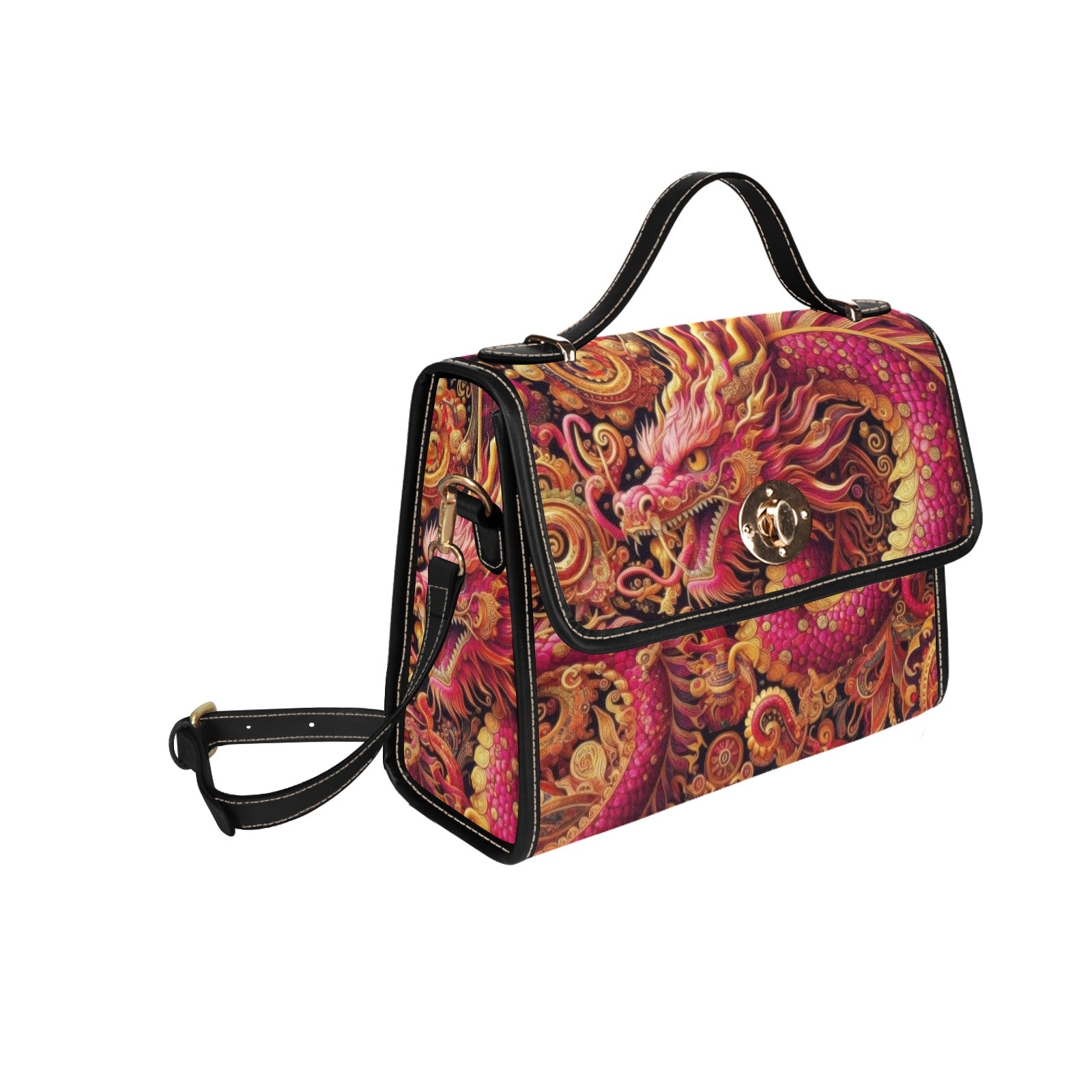 Crimson Dragon Satchel Waterproof Canvas Bag -Fantasy Dragon Handbag