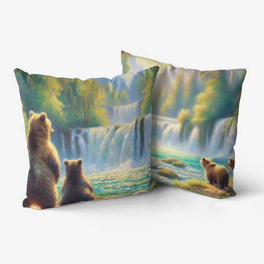 Bears by a Waterfall Home Goods Premium Hypoallergenic Throw Pillow