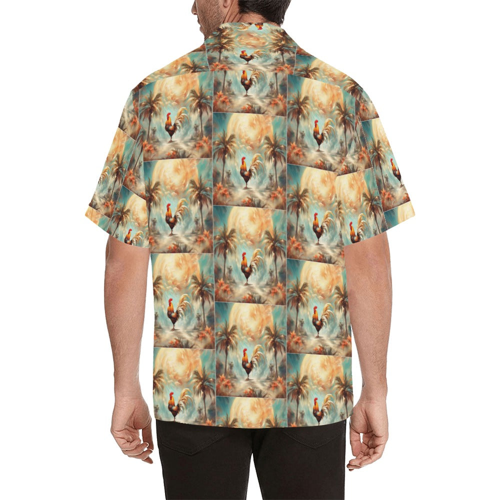 Rooster and Palms Hawaiian Shirt without pocket