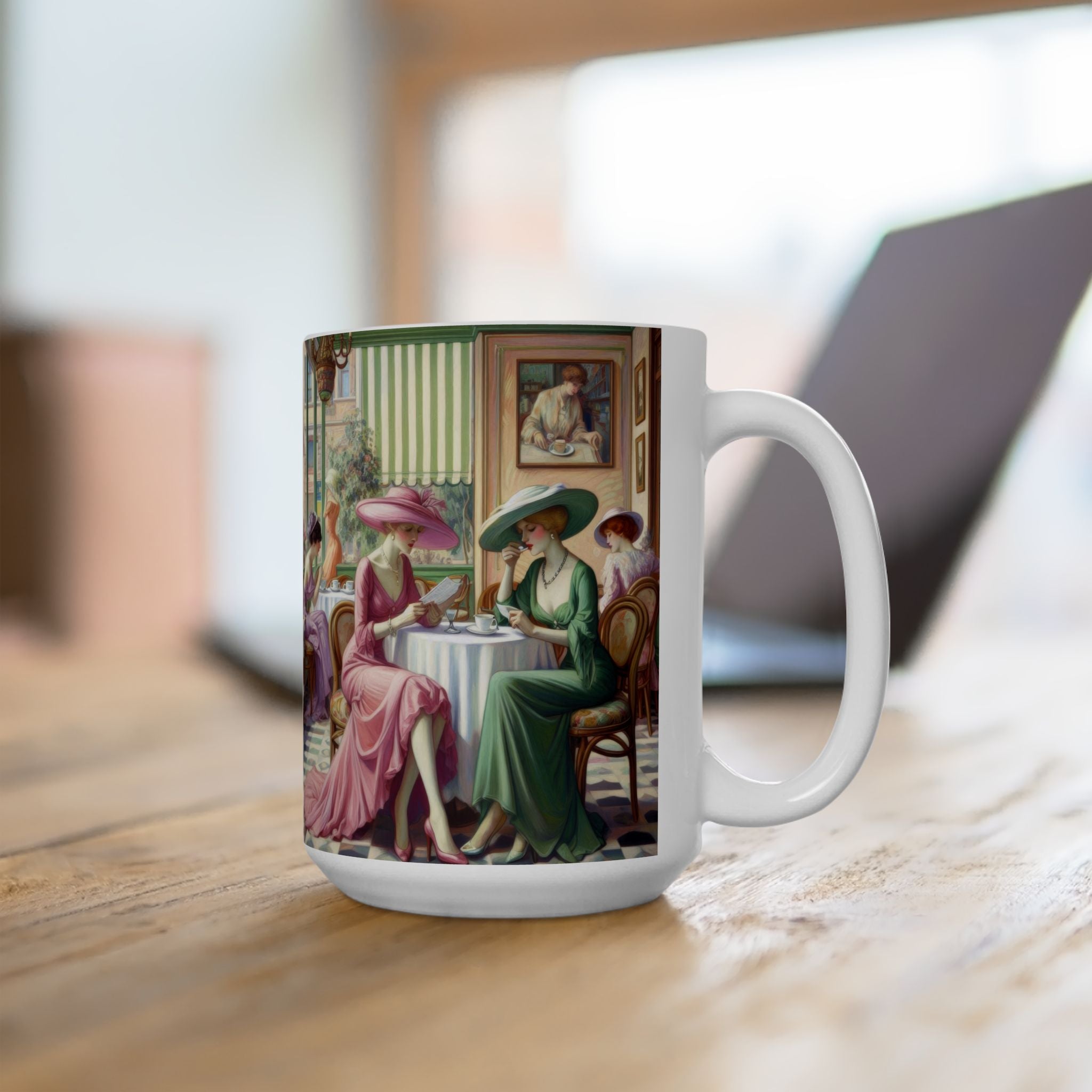 Kiffe Cafe Ceramic Mug — Elegant Retro Portrait Coffee Cup (11oz, 15oz)