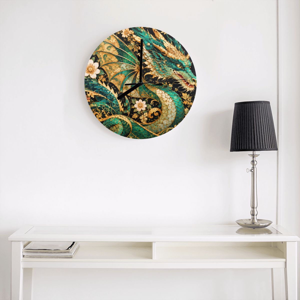 Gilded Jade Dragon MDF Wall Clock | Made in USA