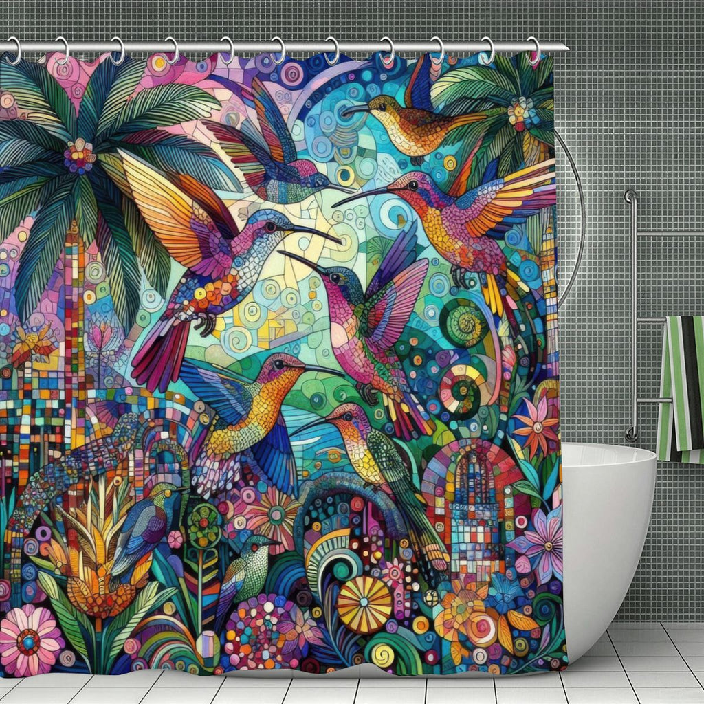 Hummingbird Kaleidoscope Shower Curtain 70.8"x70.8" (Made in USA)