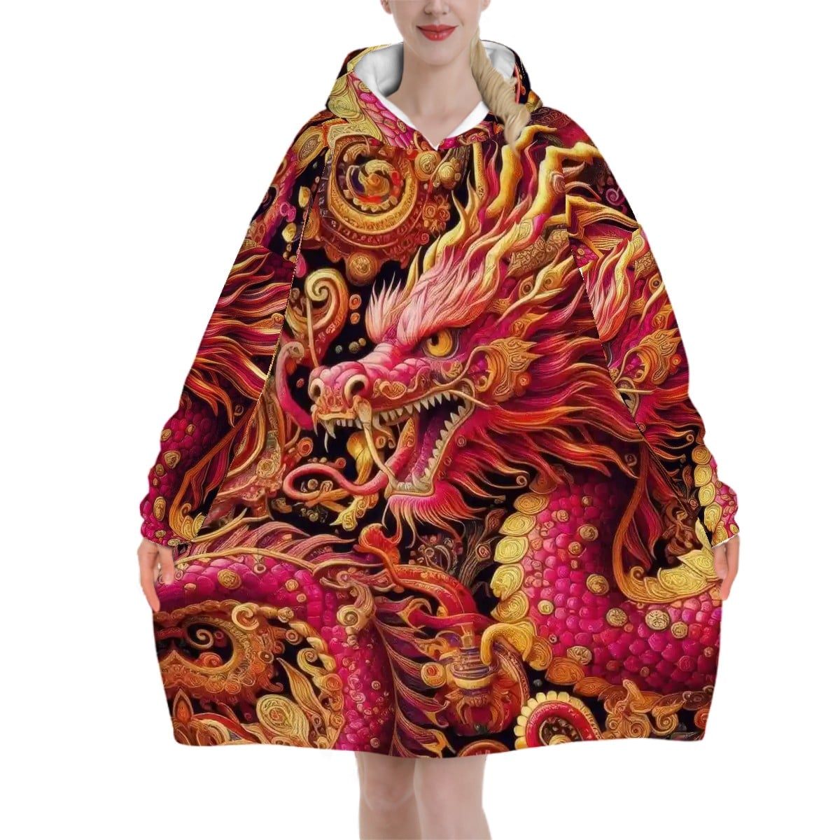 Crimson Dragon Adult Blanket Hoodie