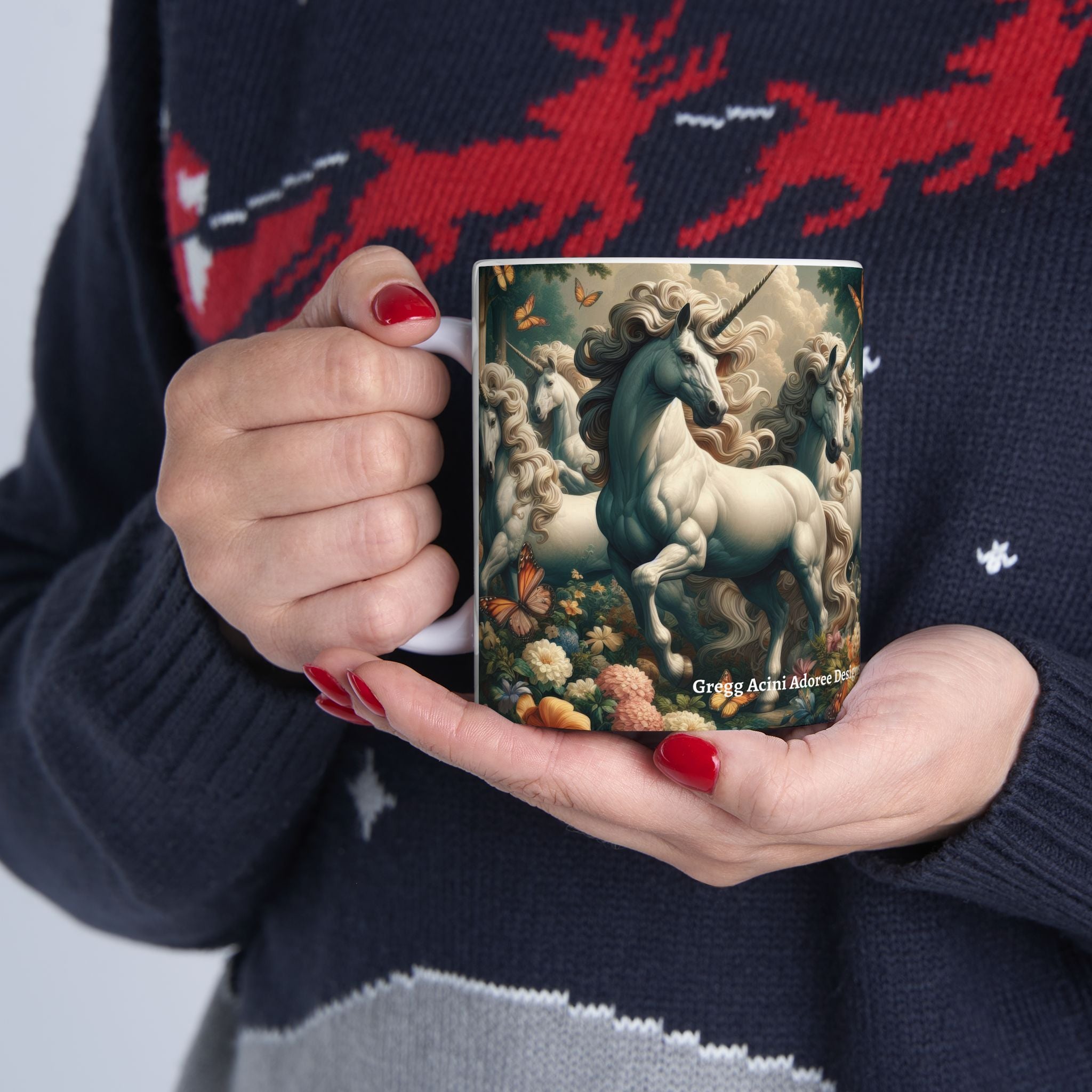 Unicorns and Butterflies Ceramic Mug by Gregg Acini Adoree Designs