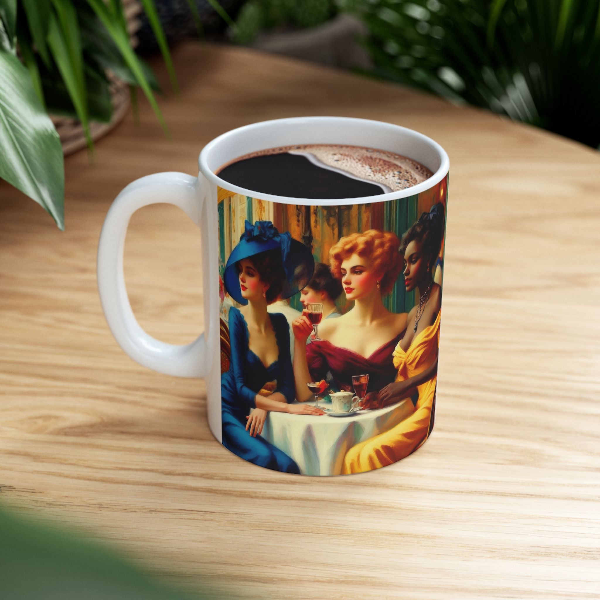 Ladies Who Lunch Ceramic Mug — Elegant Retro Portrait Coffee Cup (11oz, 15oz)