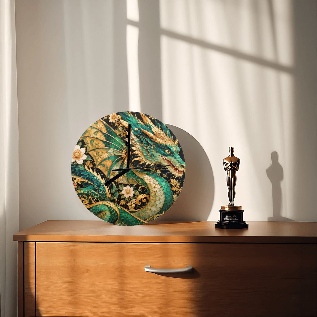 Gilded Jade Dragon MDF Wall Clock | Made in USA
