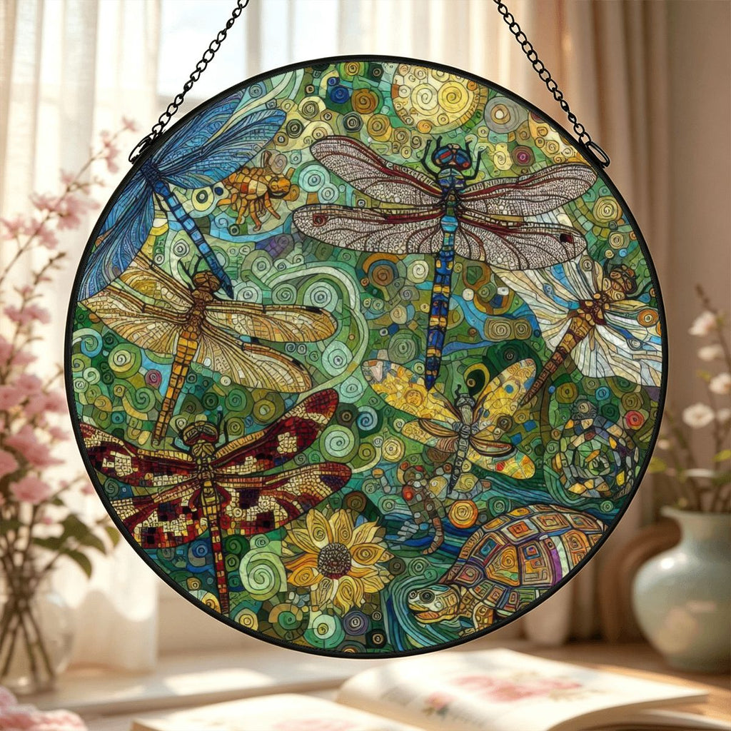 Dragonflies Stained Glass Effect Suncatcher Window Hanging (Made in USA)