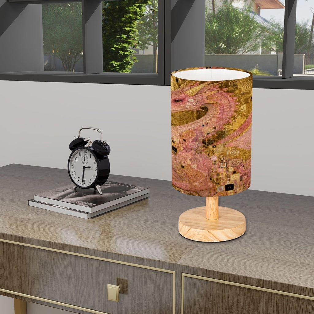 Pink Dragon Cylindrical Table Lamp