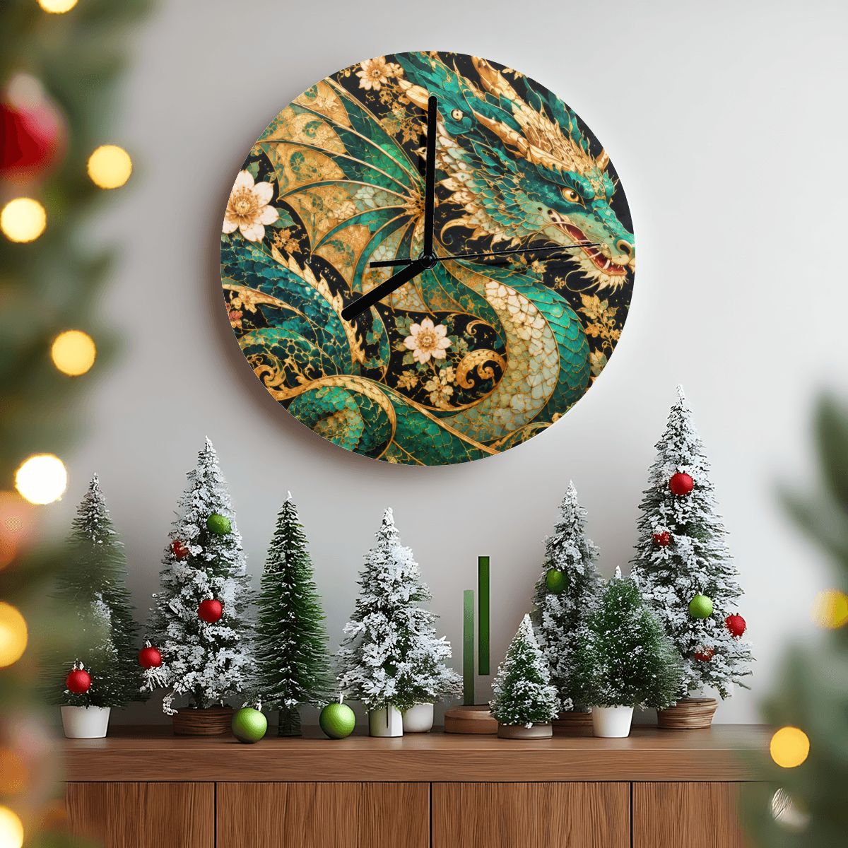 Gilded Jade Dragon MDF Wall Clock | Made in USA