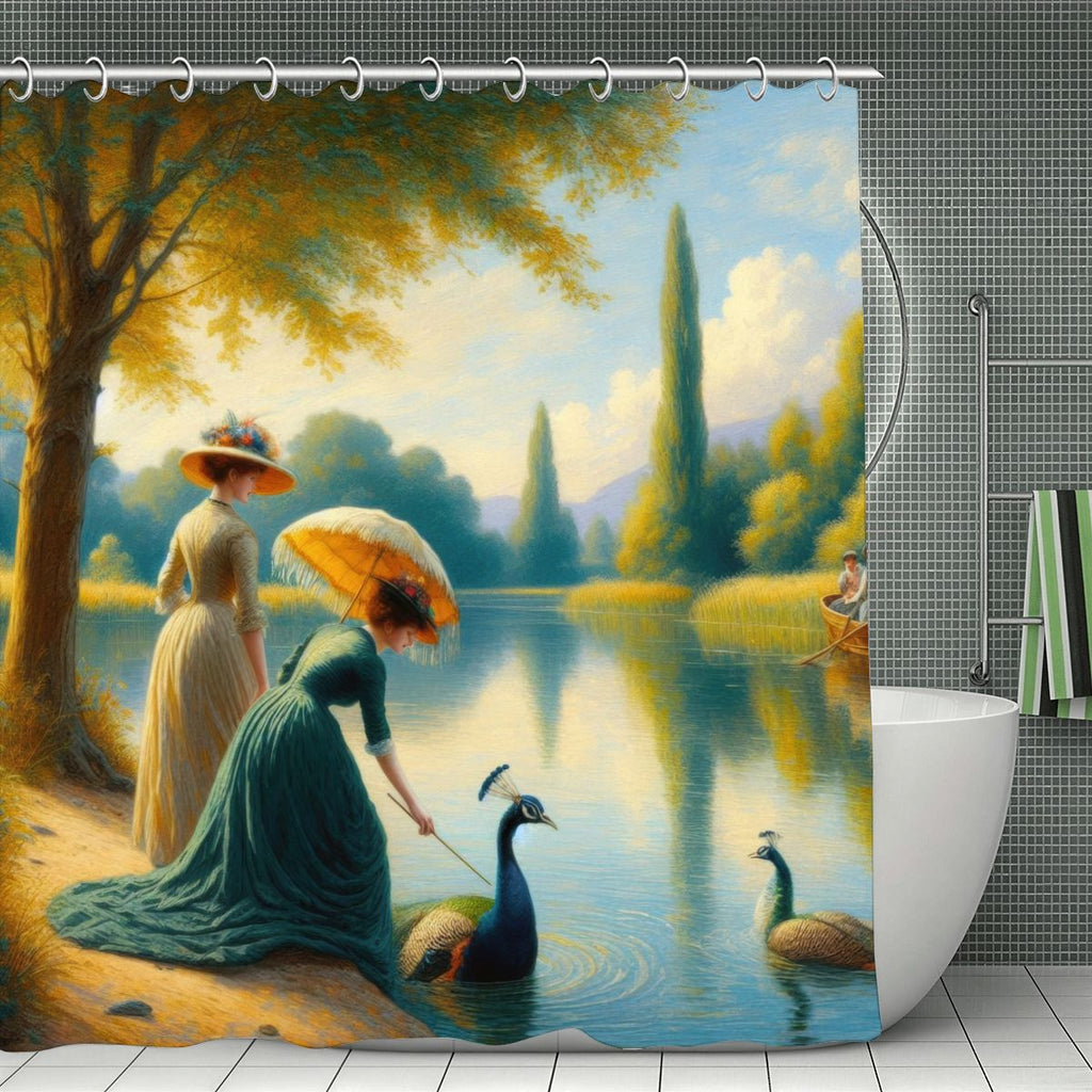 Ladies Poking a Peacock Shower Curtain | Impressionist Art