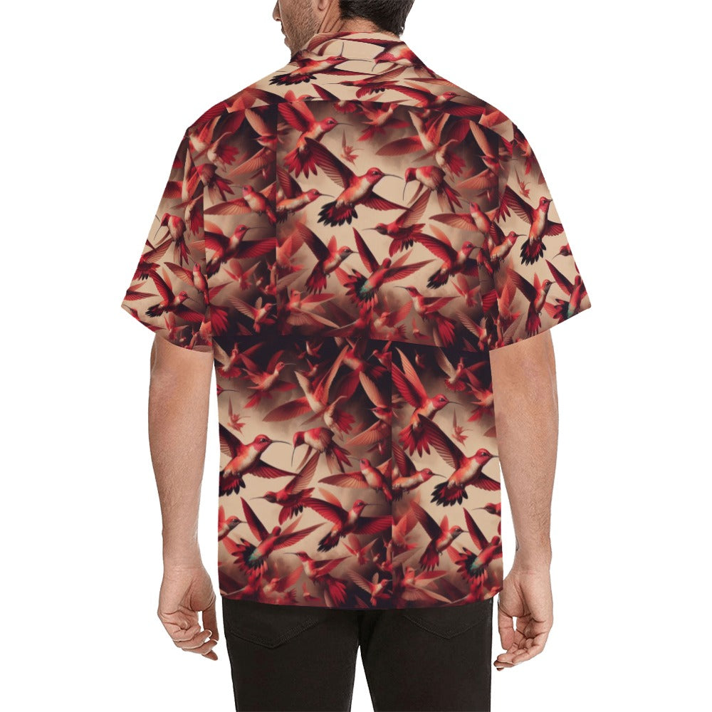 Red Hummingbirds Pattern Hawaiian Shirt without pocket