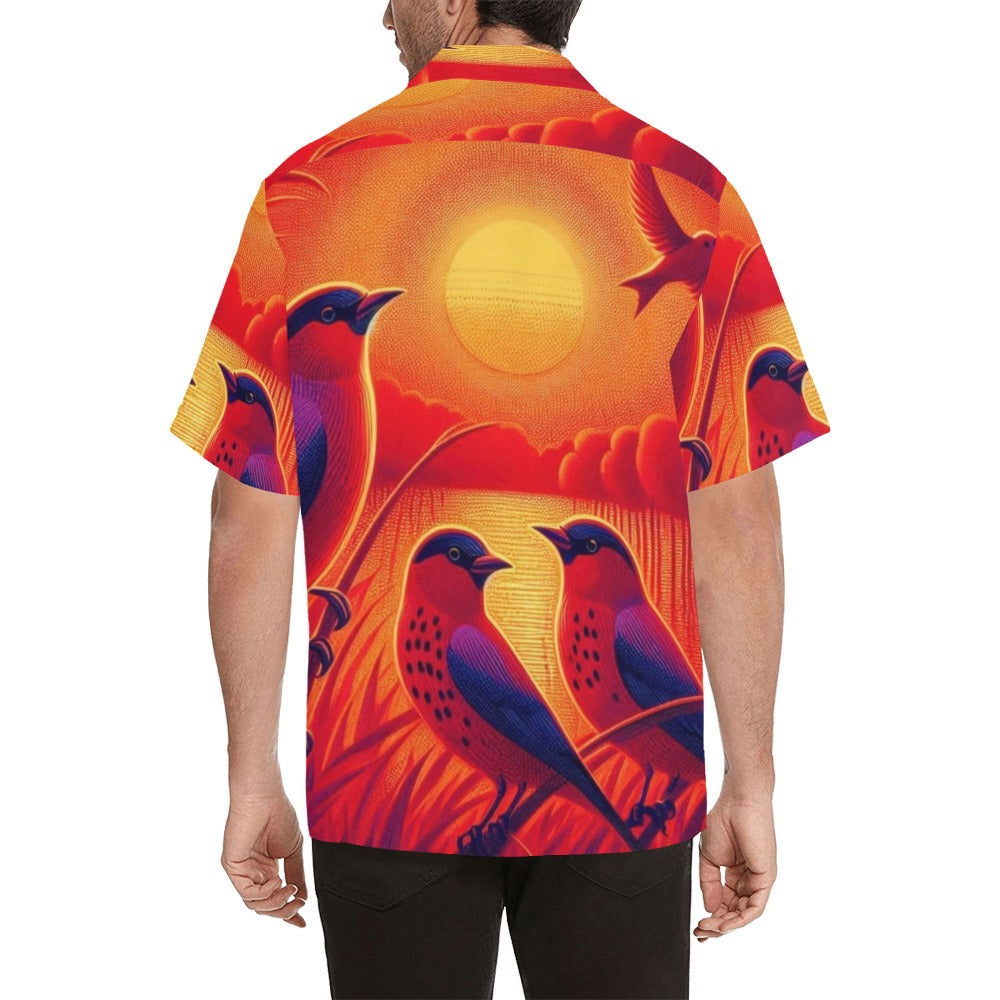 Scarlet Sunset with Birds Hawaiian Shirt without pocket