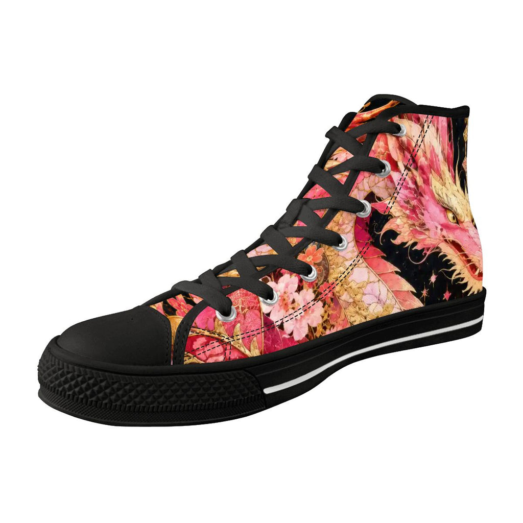 Pink and Gold Sakura Dragon Unisex High Top Canvas Shoes (women's sizes)